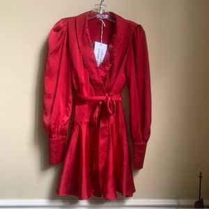 NWT Les Coeurs Sauvages Red Silk Wrap Dress Belt V-neck Size XS $190